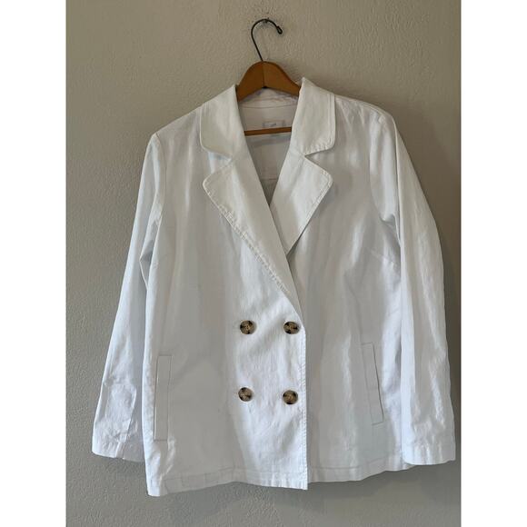Womens J. Jill White Cotton Linen Blend Front Pockets Blazer Jacket Coat Size M - Picture 1 of 8